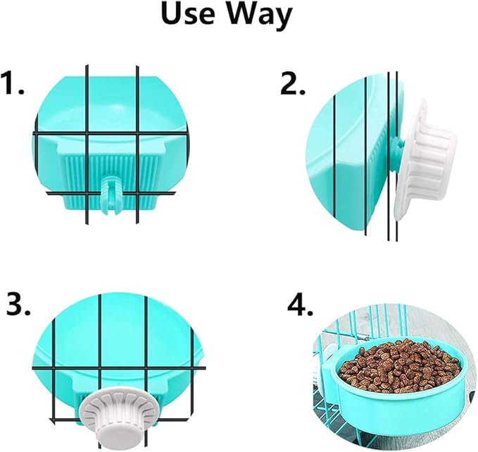 Rabbit Bowls Set, Big Pet Bunny Food Bowls Small Animals Cage Bowl and Stainless Steel Hanging Water Food Feeder Bowls for Big Bunny Food Dish (2 PCS)