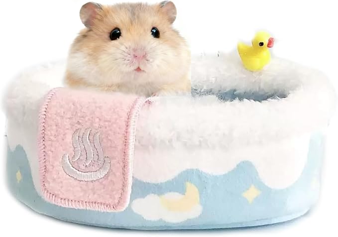 Blue Cotton Small Animals Bed, Hamster Bathtub Accessories Cage Toys, Relax Habitat Cozy Sleep Pad Rest Nest for Hamster/Guinea Pigs/Hedgehog/Squirrel/Mice/Chinchilla/Ferret Rat