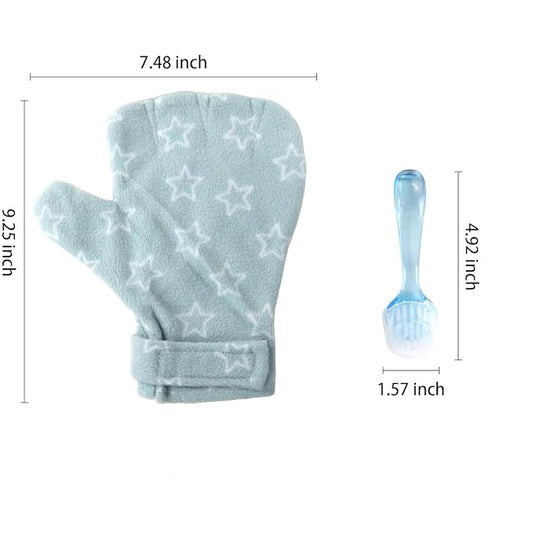1Pcs Bite-resistant Gloves Adjustable Hamster Bite Proof Glove and Grooming Brush Set Soft Cleansing Brush Massage Combs, Guinea Pig Brush, Hamster Care Set for Hamsters, Ferrets, Hedgehog (Sky blue)