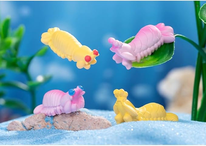 4 Pcs Creative Mantis & Shrimp Resin Figurines – Dazzling Yellow & Pink Eco Bottle Ornaments for DIY Gardens, Flower Pots, Birthday Cakes, Home & Car Decor, Pond Bridge Accessories