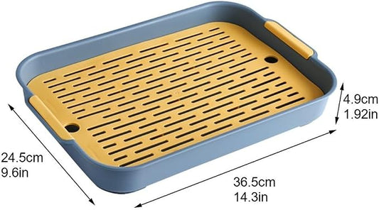Small Animal Litter Box with Detachable Grid, Large Space Rabbit Toilet Tray for Guinea Pigs Hamster Chinchilla Ferret, Smooth Corner Plastic Potty Training Pan, Easy Clean Blue 36.5x24.5cm(D)