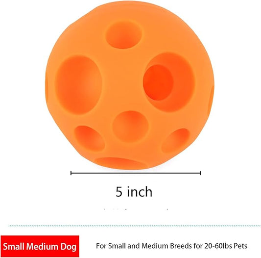 Evan Dog Toy Balls, 5 Inch Treat Tricky Ball Food Dispensing Toys Tricky Fun Interactive Dog Toy Food Dispenser Toy Puzzle Toy Ball Dog Chew Toys Ball for Large Medium Slow Feeder Dog Bowls(Orange)