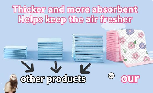 Ferret Pee Pads Extra Thick Ferret Cage Accessories Bed Hammock Litter Potty Pads Training Pads Leak-Proof Quick-Dry (Extra Thickness,Large 40g x 40 pcs 24x24'')