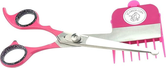 SCAREDY CUT Silent Pet Grooming Kit for Dog, Cat and All Pet Grooming - A Quiet Alternative to Electric Clippers for Sensitive Pets (Left-Handed Pink)