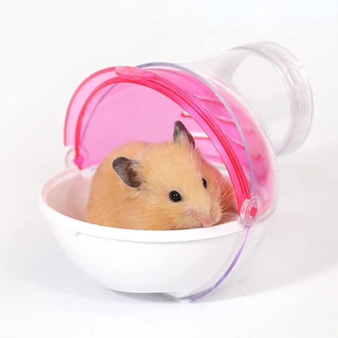 Hamster Sand Bathroom Hideout Cage Accessories Sand Bath Container Small Pet Toilet Hamster Villa Transparent External(Upgrade Pink)