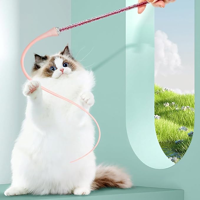 MiOYOOW 2PCS Cat Toy Wand, Silicone Mice Tail Teaser Toys Interactive Cat Toys with 2 Replaceable Tail for Indoor Cats Kittens Chase Exercise