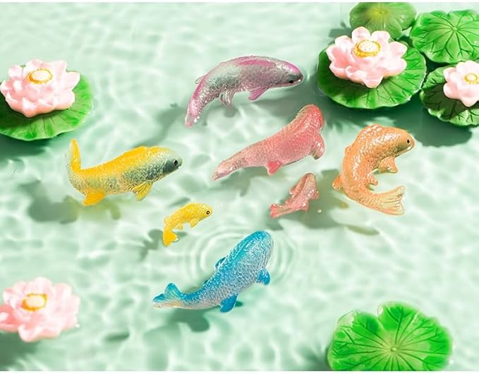 7 Pcs Colorful Koi Resin Figurines for Fish Tank - Miniature Ornaments for Terrarium Bottle, Fairy Garden Scene, Birthday Cakes, DIY Aquascape Kit, Aquarium Moss Layout Desktop Landscape Accessories