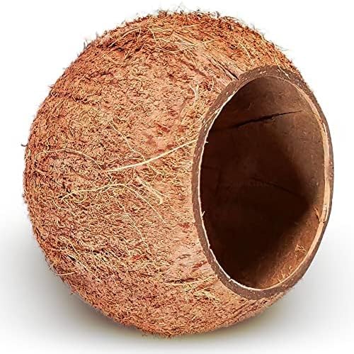 SunGrow Coconut Shell House for Gecko, Snake & Ball Python, Raw Coco Husk, Pet Hiding House, Climber or Chew Toy, for Reptiles, Amphibians (Coco Bowl)