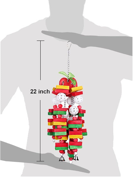 KINTOR Bird Chewing Toy Large Medium Parrot Cage Bite Toys African Grey Macaws Cockatoos Eclectus Amazon (Apple-22inch)