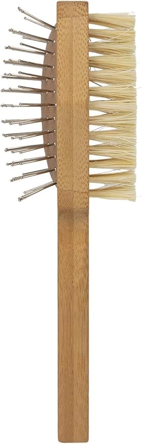 Burt's Bees for Pets Double Sided Pin and Hemp Bristle Dog Brush, Reduces Shedding, Removes Tangles and Loose Hair for All Coat Types, Sustainable Bamboo and Recycled Materials - 2 Pack