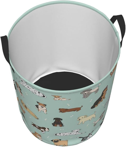 Cute Puppy Dog Animal Round Laundry Hamper Storage Basket Toys Clothes Organizer Bin For Home Bathroom Bedroom Dorm Nursery, 62l