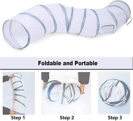 Cat Tunnel Tube Toys,Tunnels for Indoor Cats, S-Shape White Collapsible Interactive Toy with Balls for Rabbits, Kittens, Ferrets, Puppy