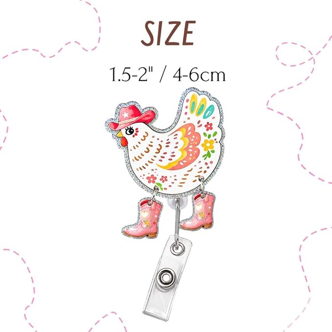 Chicken Cowgirl Badge Reel Lanyard Country Western Funny Nurse Medical Retractable Holder Alligator Swivel ID Card Name Tag Rodeo Farm Bling Vet Tech Decorative Clip Cute Accessories Gift Women