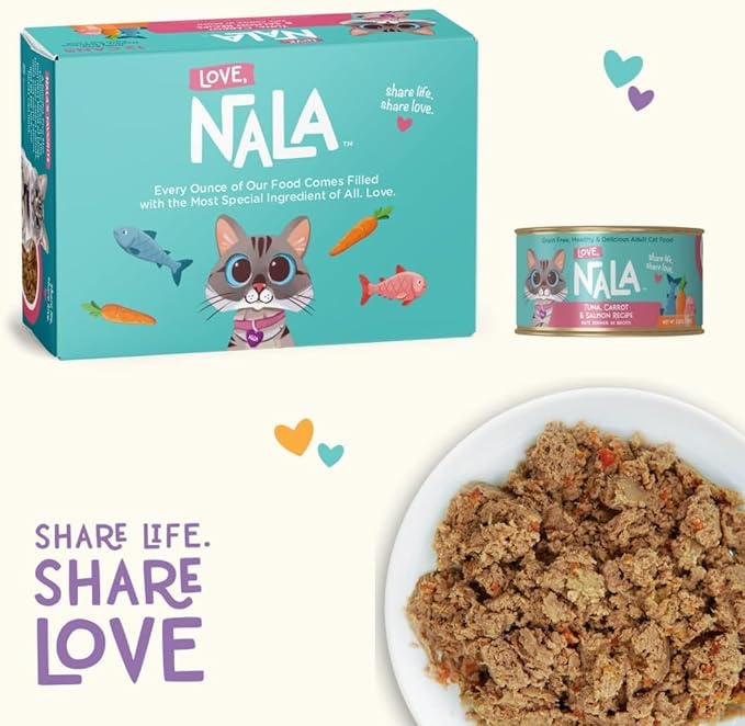 LOVE, NALA - Natural Adult Cat Wet Food - Tuna, Carrot & Salmon Pate Recipe - 2.8 oz, Pack of 24 Cans - Grain-Free, Non-GMO, No Gums, No Carrageenan