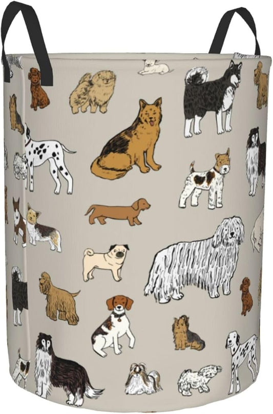 Cute Dogs Animals Print Round Laundry Hamper Storage Basket Toys Clothes Organizer Bin For Home Bathroom Bedroom Dorm Nursery, 38l
