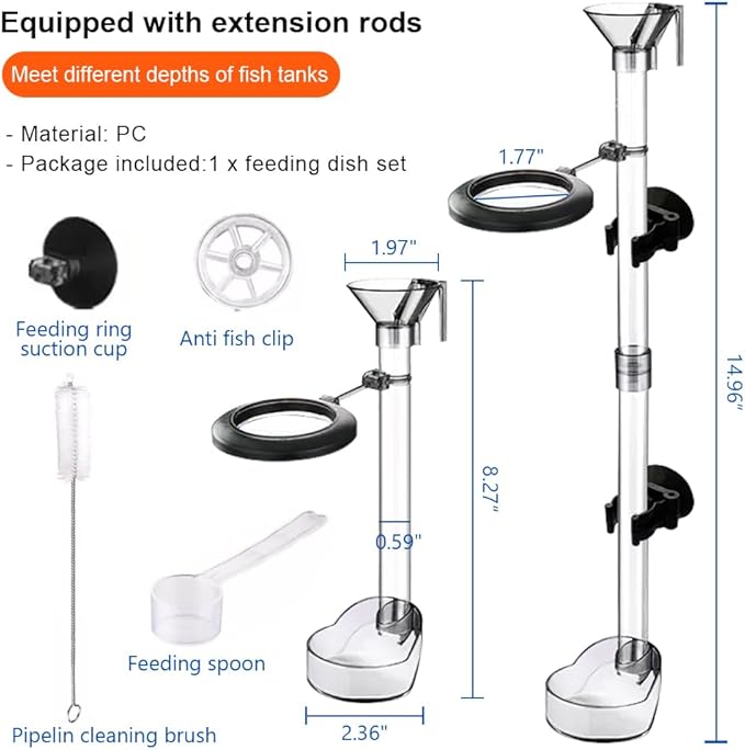 La La Pet Fish Feeding Dish Set with Adjustable Tube Kit, Suction Cups and Cleaning Brush for Aquarium Supplies