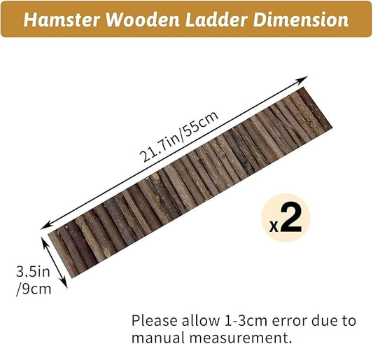 Hamiledyi 2PCS Natural Wood Hamster Climbing Ladder & Hideout Toy - Multi-Size Small Animal Cage Accessories for Syrian Hamsters, Mice, Gerbils, Sugar Gliders (21.7x3.5 Inch)