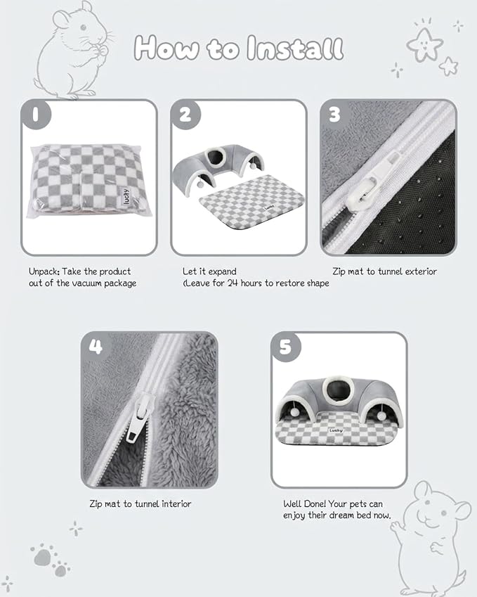 Extra Large Guinea Pig Hideout Tunnel, 3-Cave Small Animal Tunnel for Play Tube Toys Mat, Pet Tunnel for Dwarf Rabbits Bunny Chinchillas Hamsters Hedgehogs Ferrets,Grey, 22.05" × 16.14"× 5.51"