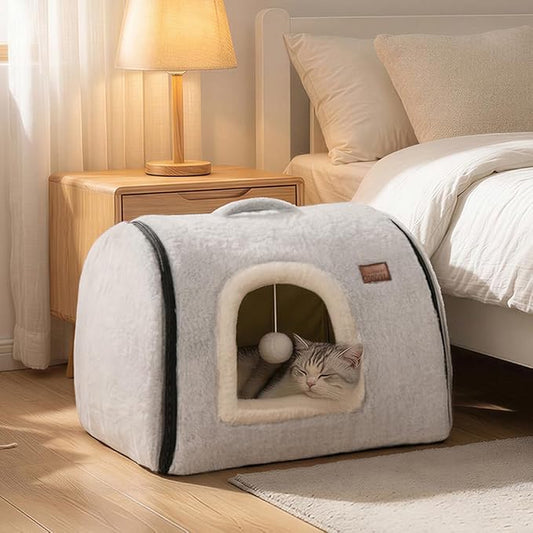 cat Bed cave-cat beds for Indoor Cats,Soft and Comfortable Cute Pet Bed,cat House,with Removable Washable Cushioned Pillow,Enclosed cat Bed,Kitty pet hut、Hideaway,Small Large Dog Tent (Grey)