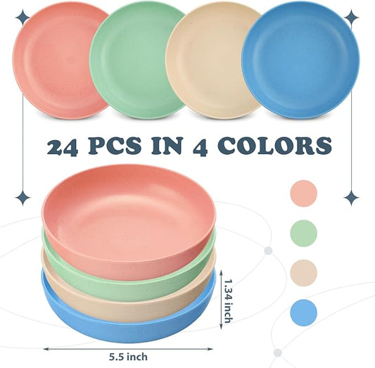 Tioncy 24 Pcs Cat Food Bowl 5.5'' Fatigue Relief Shallow Cat Food Dish Wide and Small Pet Wet Plate Wide Stray Wet Feeding Bowl for Ferrets Feral Short Legged Kitten, Wheat Straw(Four Color,Classic)