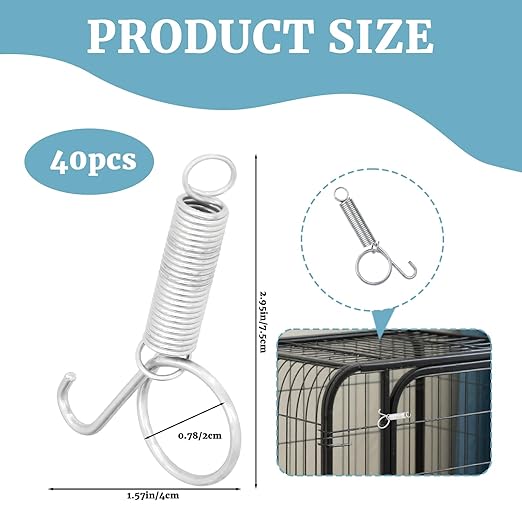 40 Pack Multi-Functional Metal Finger Spring Latch Hook for Rabbit Cage Door Dog Crate Lock Cat Door Latch for Fixing Small Animal, Rabbit, Dog, Parrot, Guinea Pig,Squirrel