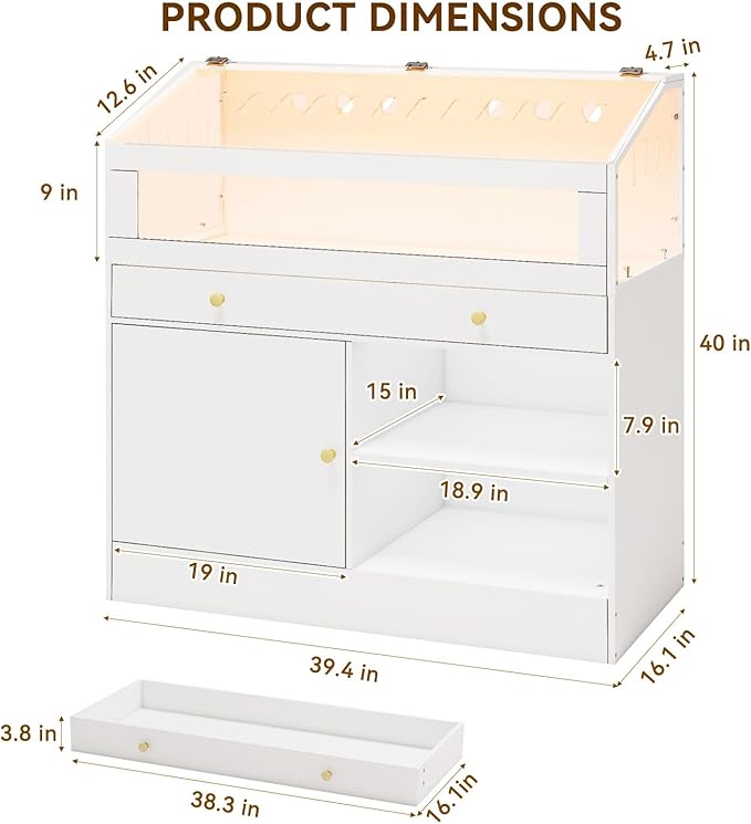 Hamster Cage with Storage Cabinet Small Animal Cage, Easy View Acrylic Panels, Large Habitat for Hamsters, Guinea Pigs, Rabbits, Hedgehogs