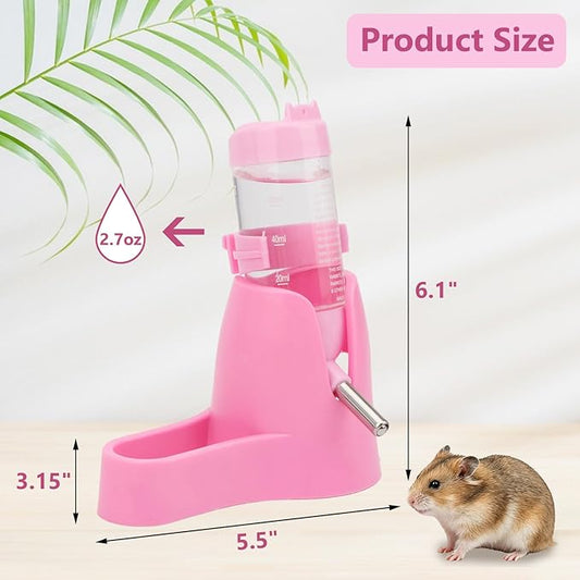 Litewoo 3 in 1 Hamster Water Bottle Small Animal Water Bottle with Food Container Base Hut Hanging Pet Automatic Feeding Drinking Dispenser for Dwarf Hamster Rats Mouse Gerbil Mice
