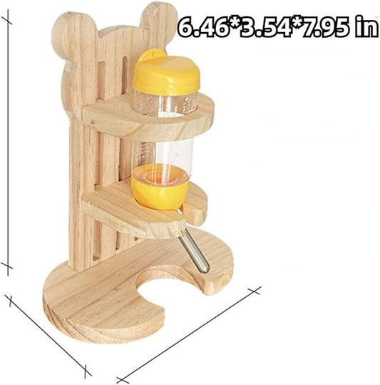 Hamster Water Bottle with Wooden Stand No Drip Water Bottle Leakproof Guinea Pig Water Bottles Small Animal Water Dispenser/Feeder for Hamster Guinea Pig Gerbils Mice Rabbit (with Feeder)
