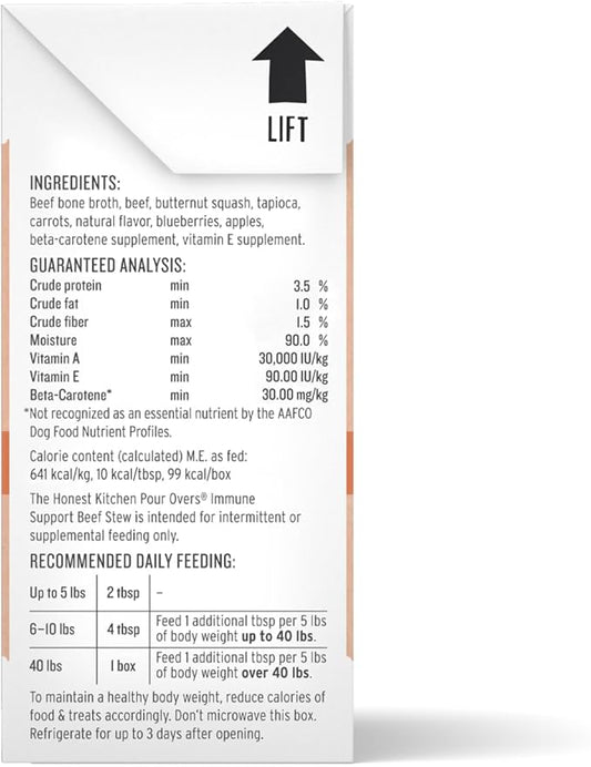 The Honest Kitchen Human Grade Functional Pour Overs: Immune Support - Beef Stew Dog Food Topper, 5.5 oz x12