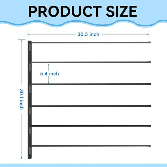 Heavy Duty Saddle Pad Rack, 180° Swing-Out Horse Blanket Holder with 6 Extra-Long Arms, Wall Mounted Tack Storage for Stable & Garage
