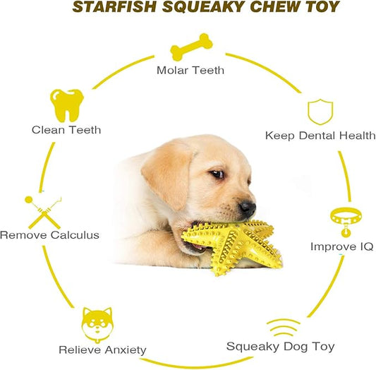 Squeaky Dog Toys - Starfish Natural Teeth Cleaning Toy for Small & Medium Dogs - Yellow