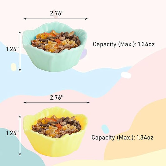 VanEnjoy 2 Pack Ceramic Guinea Pig Food Bowl Cute Flower Hamster Cage Accessories for Chinchilla Hedgehog Yellow and Green Small Animal Water Dish