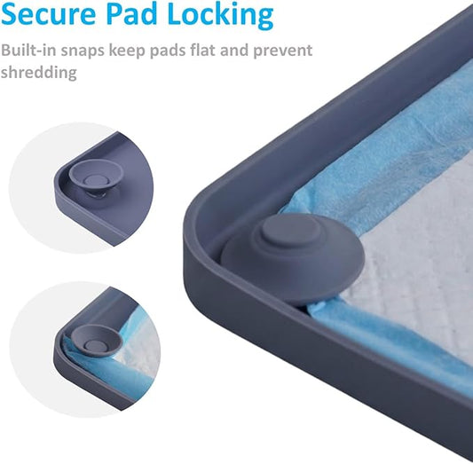 2-in-1 Silicone Dog Pee Pad Holder Tray, 24”x35” Large - Non-Slip Potty Training Tray for Medium & Large Dogs with Corner Snaps, Raised Edges - Wall-Mountable Indoor Dog Toilet & Splash Guard