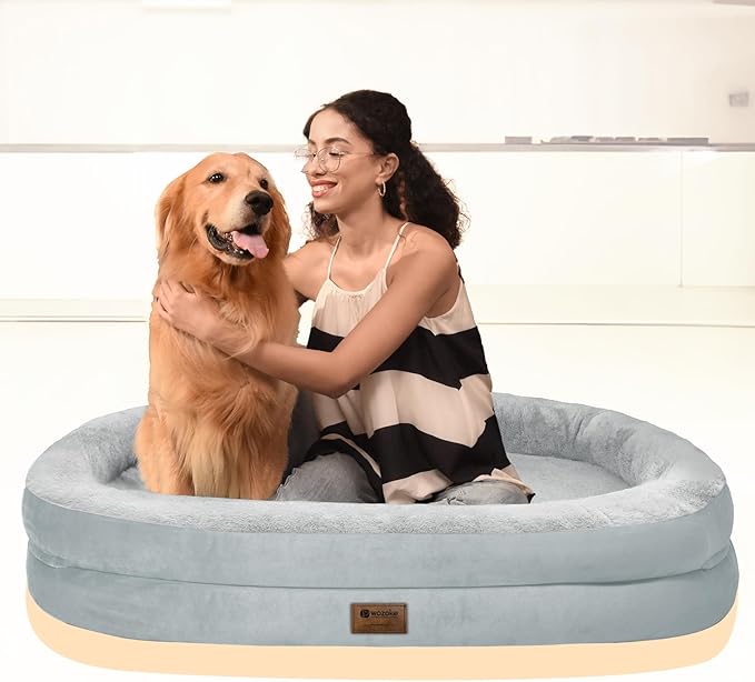 Orthopedic Dog Bed for Extra Large Dogs, XL Waterproof Dog Bed with Bolsters, Supportive Egg Crate Foam Pet Couch Bed with Removable Washable Cover & Non-Slip Bottom, Silver