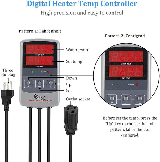 hygger Pinpoint Saltwater Aquarium Heater with Digital Thermostat IC Temp Controller, Titanium Tube Submersible Fish Tank Heater for Coral Reef 100 Watt