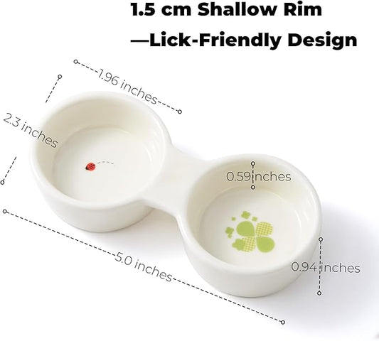 Sugar Glider Food and Water Bowl – Ceramic Shallow Double Dish, Stable Platform Feeder for Nectar & Soft Foods, Small Animal Cups for Sugar Gliders, Hamsters, Hedgehogs, Gerbils, Chipmunks