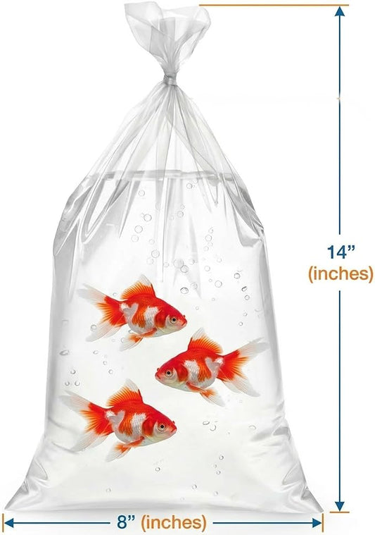Jucoan 100 Pack 8" x 14" Clear Plastic Fish Bags, 3 Mil Extra Thick Leak-Proof Live Fish Shipping Bags Aquarium Transport Bag for Shrimps and Betta Fish