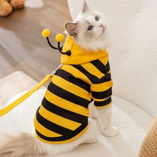 Selena Cat Bee Antennae Costume Hoodies Cute Bee Stripes Dog Kitten Puppy Pet Apparel (X-Small,Yellow&Black)