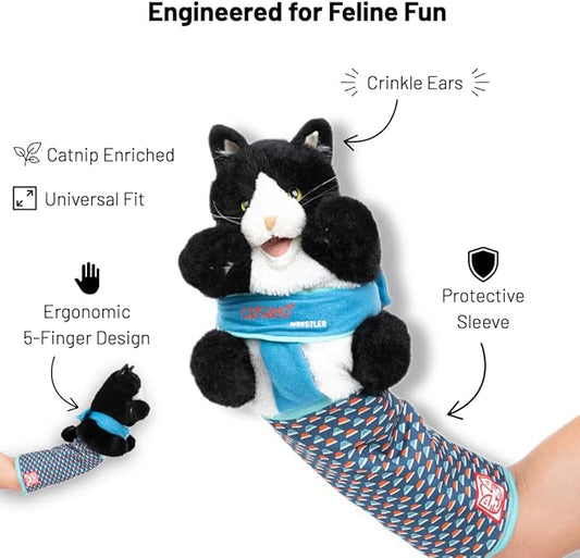 Cat Wrestling Glove Puppet – Interactive Hand Mitt with Durable Protective Sleeve and Catnip - Play & Enrichment