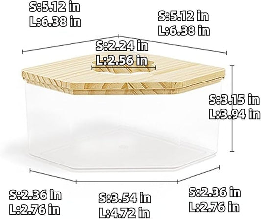 Hamster Sand Bath Box Container, Mini Pet Sandbox Lid Design Take Bath Wooden Sandbox Dust Bath, Transparent Bathroom & Digging Box Acrylic Hamster Litter Box Small Animal Accessories (D Small)