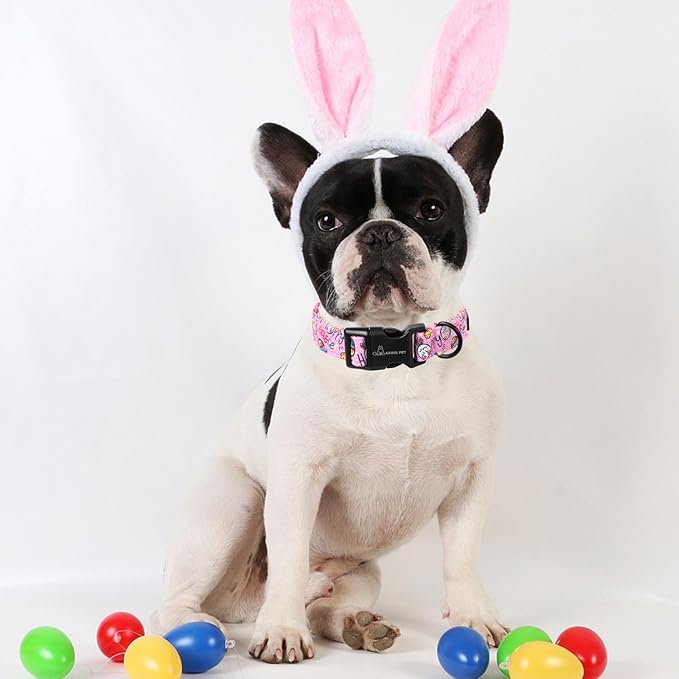 ARING PET Easter Dog Collar, Cute Pink Eggs Pet Collars with Quick Release Buckle for Puppy Small Medium Large Boy Girl Dogs-M