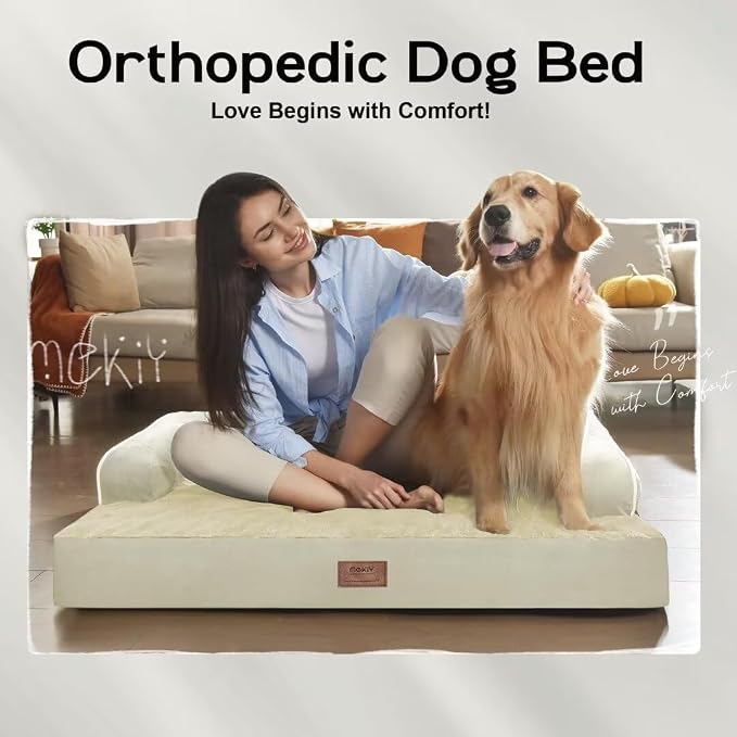 MEKIY Orthopedic Comfy Pet Sofa Dog Bed with Bolster for Small Dogs Cats | Pillow Support for Neck Relief, Egg Crate Foam, Skin-Friendly Surface, Waterproof Liner, Anti-Slip Bottom, 24 x 18 Inch