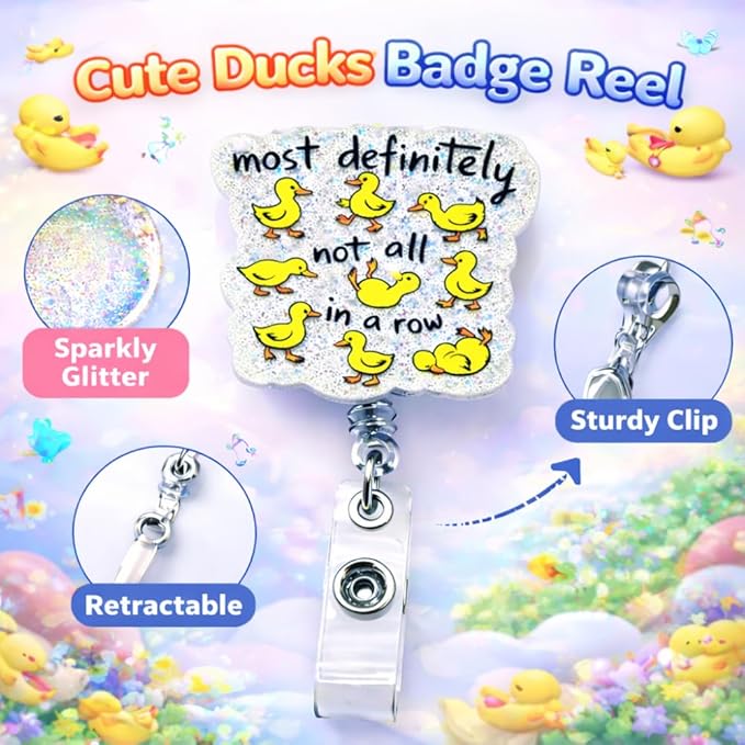 Most Definitely Not All in A Row Badge Reel Funny Cute Fun Holder Clip Name ID Retractable Tag for Nurse Nursing Student Peds Pediatric Medical Healthcare Work Hospital CNA MA RN Accessories Gifts