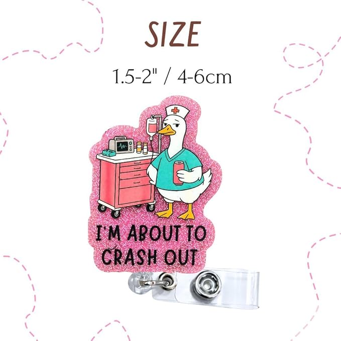 Im About to Crash Out Silly Goose Funny Nurse Badge Reel Retractable ID Name Clip Cute Fun Humor Decorative Durable Healthcare Worker Accessories Gift Medical Assistant Nursing Student RN CNA ER ICU