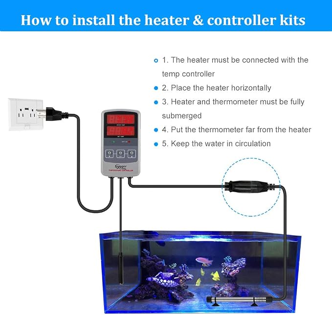 hygger Pinpoint Saltwater Aquarium Heater with Digital Thermostat IC Temp Controller, Titanium Tube Submersible Fish Tank Heater for Coral Reef 500 Watt