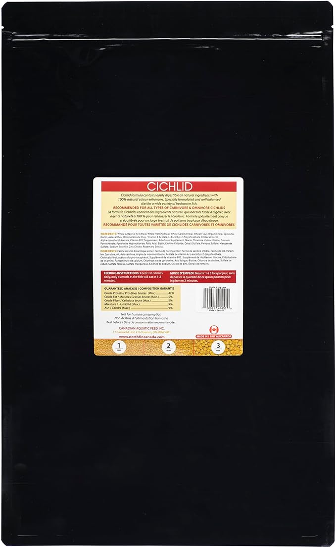 NorthFin Cichlid Formula Fish Food – Slow Sinking Pellets for Cichlids (1mm, 2.5kg) | Premium High-Protein, All-Natural Cichlid Diet to Enhance Color & Growth – No Fillers, No Hormones, Made in Canada