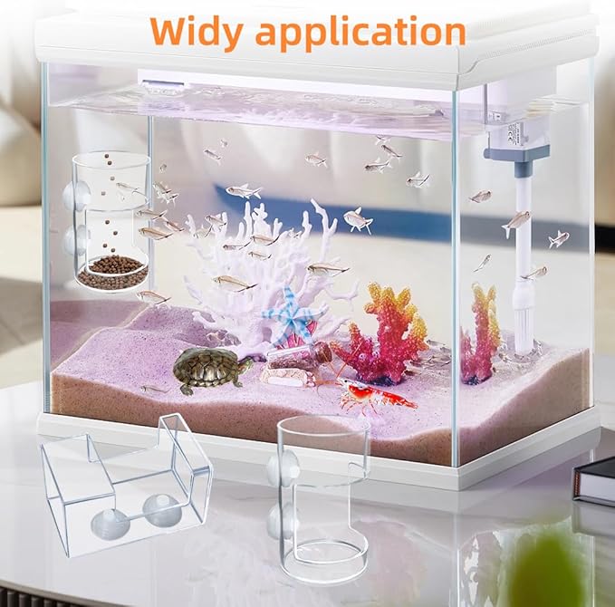 Automatic Fish Feeder for Aquarium Suction Cup, Acrylic Automatic Feeding Ring with 2 Spoons,Clear Turtle Shrimp Feeder for Fish Tank(Square+Round)
