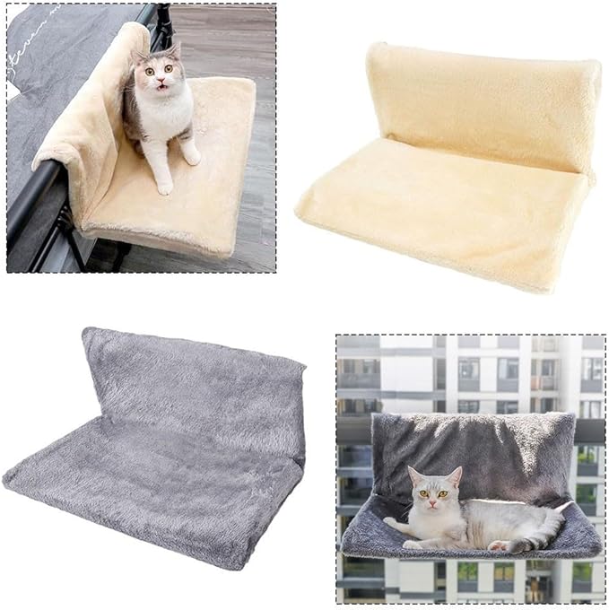FABULETTA Hanging Radiator for Pet Bed with Plush Villus for Cats and Small Animals, Foldable Metal Frame, Machine Washable Cover, Beige(Gray)