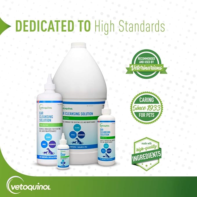 Vetoquinol Ear Cleansing Solution - Gentle Cleaner to Remove Dirt & Debris - Easy-to-Use Drops for Cats & Dogs - Support Clean and Fresh-Smelling Ears - Ideal for Routine Pet Hygiene - 1 Gallon