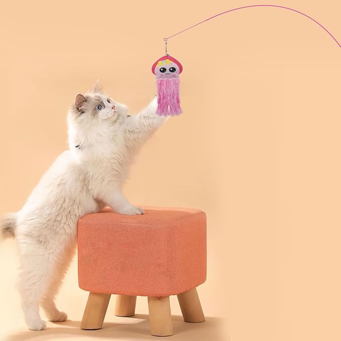 Andiker Cat Wand Toy, 35 Inches Flexible Cat Stick with Cute Jellyfish Cat Wand Replacement Cat Teaser Toy Sturdy Interactive Cat Toy for Indoor Cats to Chase Pounce Entertain (Yellow)